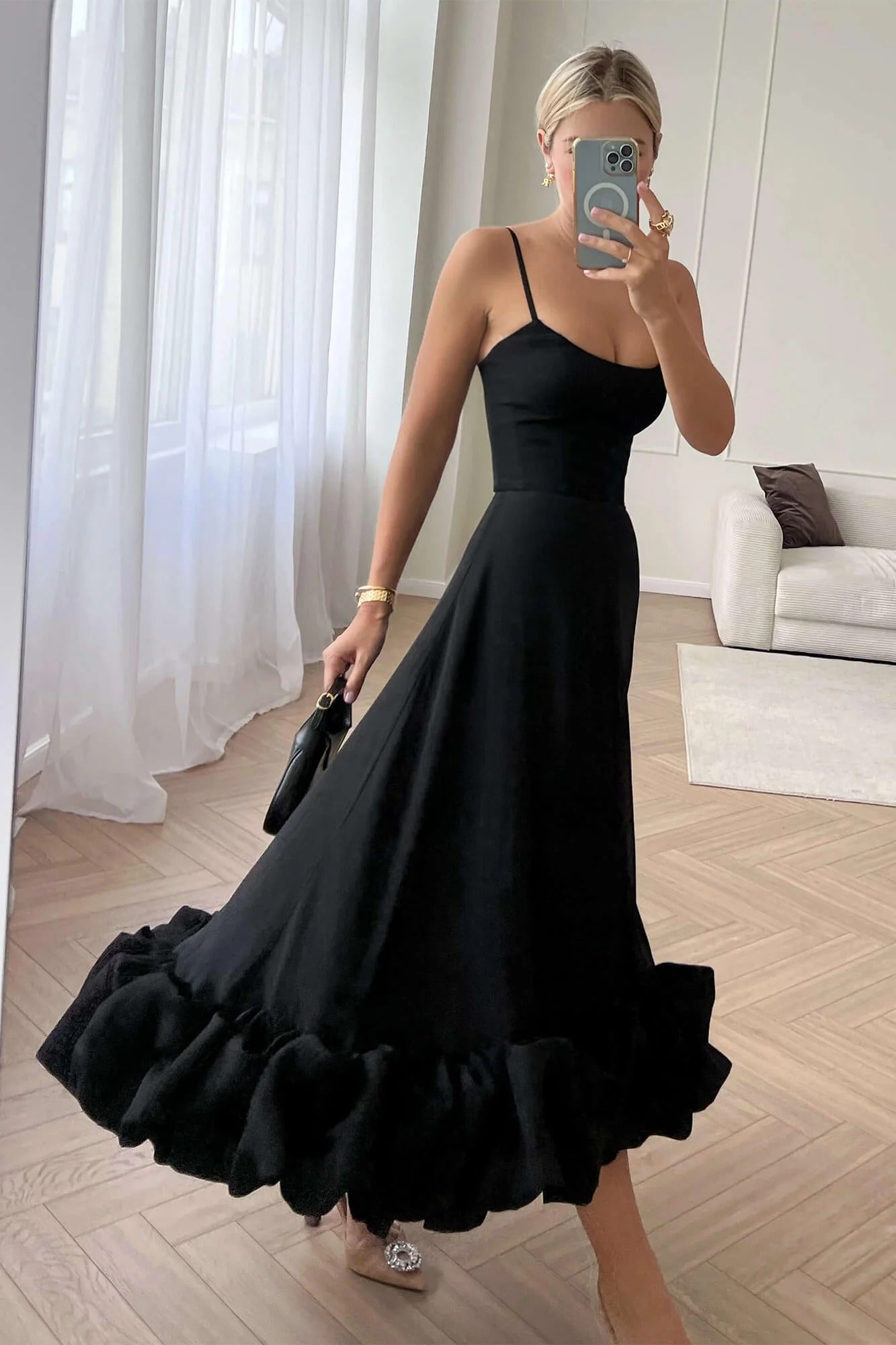 Women's Sleeveless Midi Wedding Guest Dress Fluid Silhouette Waist-Defining Lightweight Versatile – Heather