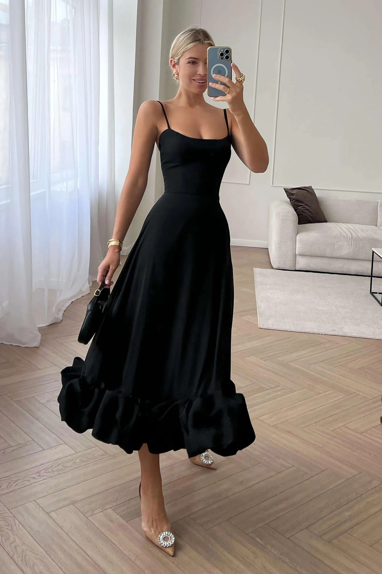 Women's Sleeveless Midi Wedding Guest Dress Fluid Silhouette Waist-Defining Lightweight Versatile – Heather
