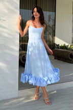 Women's Sleeveless Midi Wedding Guest Dress Fluid Silhouette Waist-Defining Lightweight Versatile – Heather