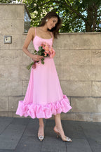 Women's Sleeveless Midi Wedding Guest Dress Fluid Silhouette Waist-Defining Lightweight Versatile – Heather