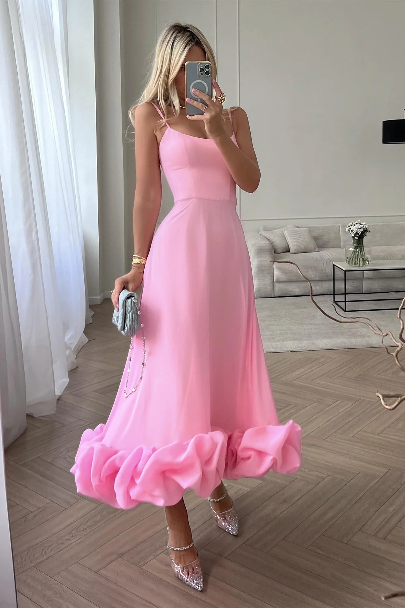 Women's Sleeveless Midi Wedding Guest Dress Fluid Silhouette Waist-Defining Lightweight Versatile – Heather