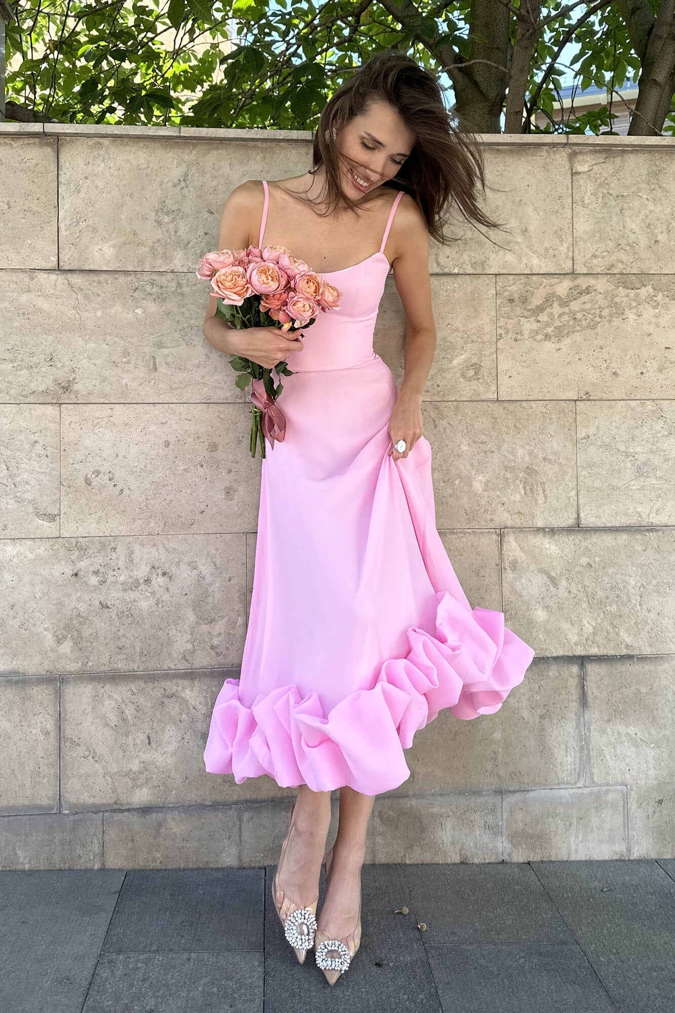 Women's Sleeveless Midi Wedding Guest Dress Fluid Silhouette Waist-Defining Lightweight Versatile – Heather