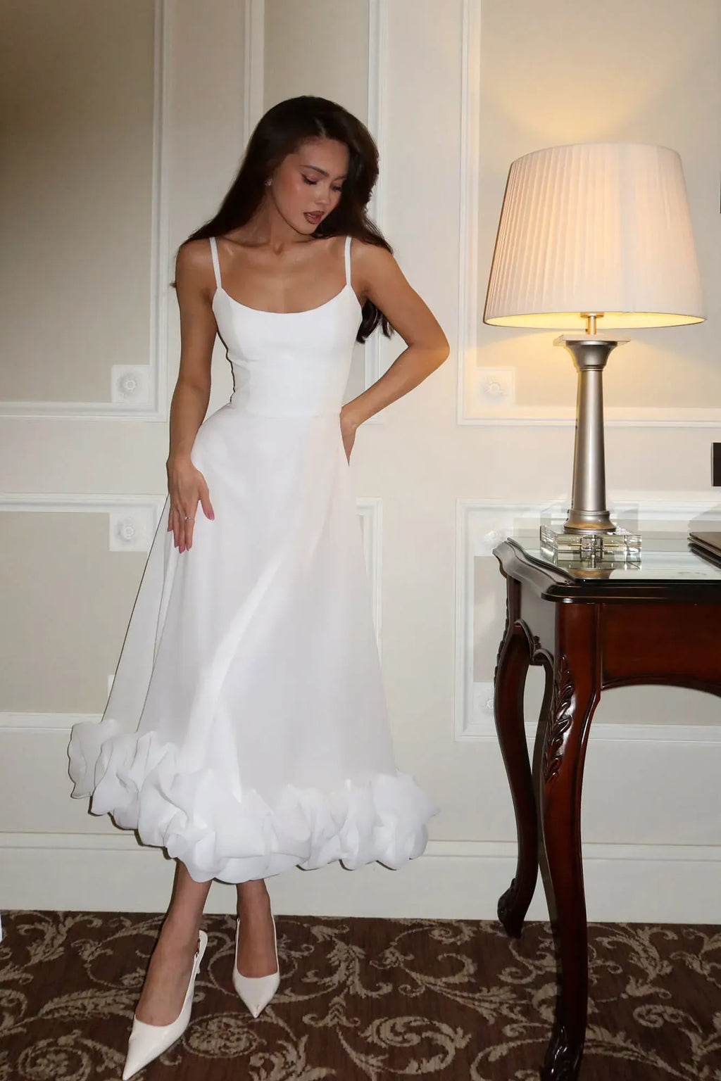 Women's Sleeveless Midi Wedding Guest Dress Fluid Silhouette Waist-Defining Lightweight Versatile – Heather