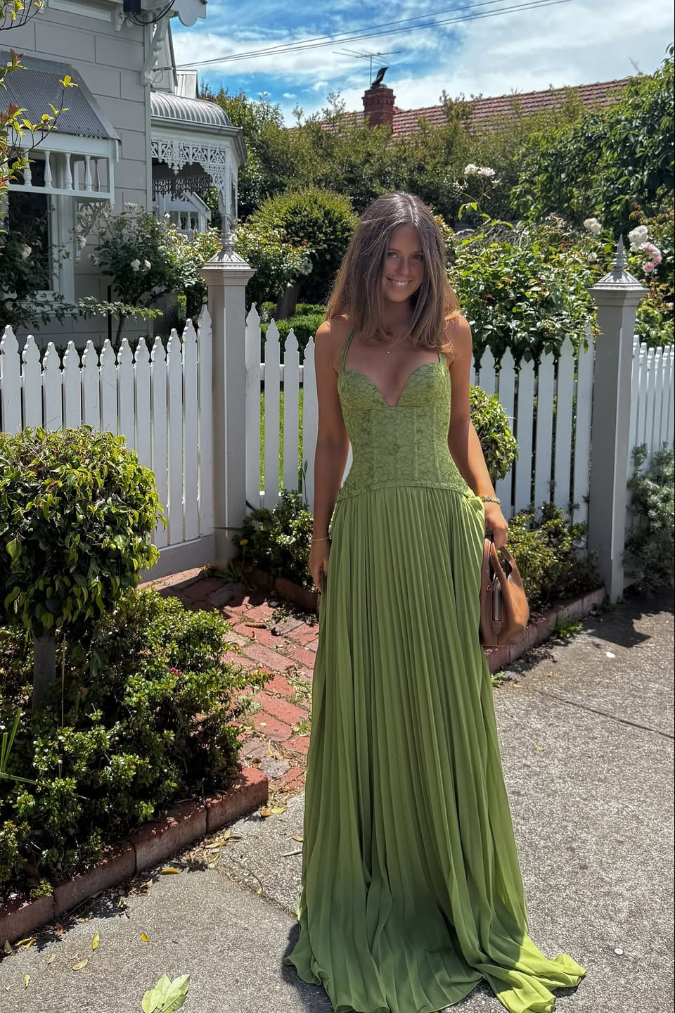 Women's Long Wedding Dress Pleated Lace Halter Bodice Fluid Skirt Formal Elegant Gown – Kenley