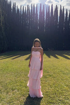 Women's Strapless Tiered Long Dress Formal Wedding Guest Garden Party Ceremony Gala Evening – Odessa Blush Pink