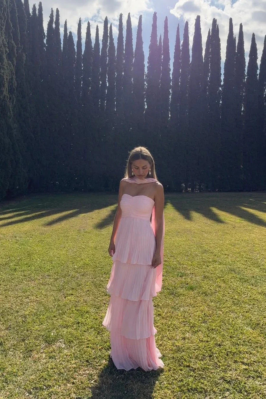 Women's Strapless Tiered Long Dress Formal Wedding Guest Garden Party Ceremony Gala Evening – Odessa Blush Pink