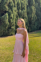 Women's Strapless Tiered Long Dress Formal Wedding Guest Garden Party Ceremony Gala Evening – Odessa Blush Pink