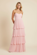 Women's Strapless Tiered Long Dress Formal Wedding Guest Garden Party Ceremony Gala Evening – Odessa Blush Pink