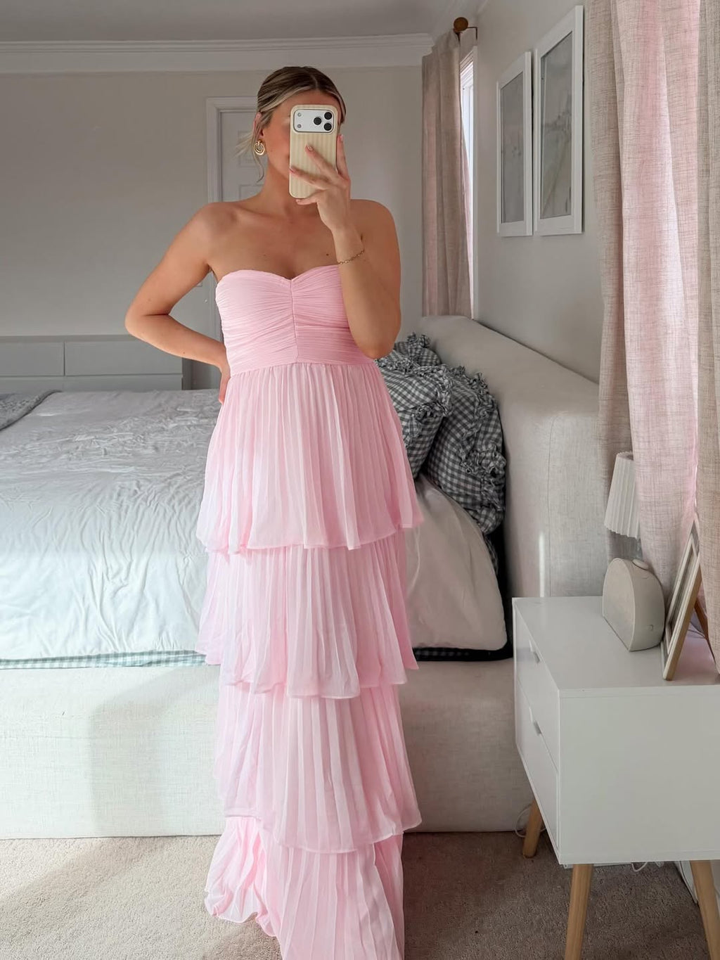 Women's Strapless Tiered Long Dress Formal Wedding Guest Garden Party Ceremony Gala Evening – Odessa Blush Pink