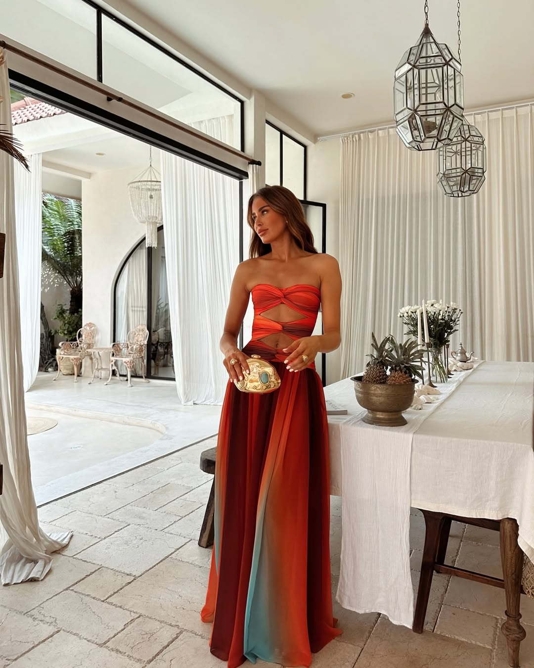 Women's Summer Party Dress Strapless Mesh Cutout Long Fluid A-Line Relaxed Elegant – Wren