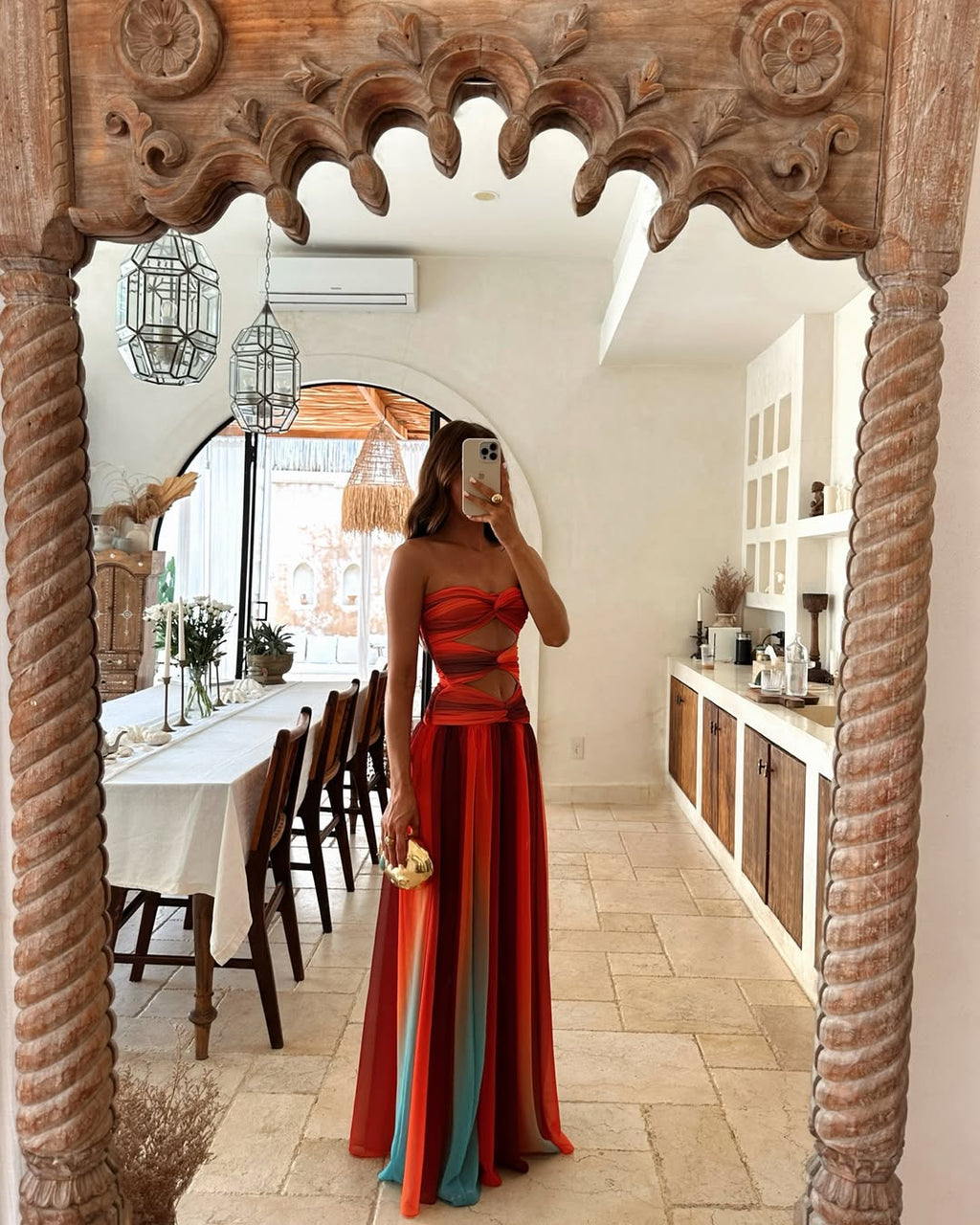 Women's Summer Party Dress Strapless Mesh Cutout Long Fluid A-Line Relaxed Elegant – Wren