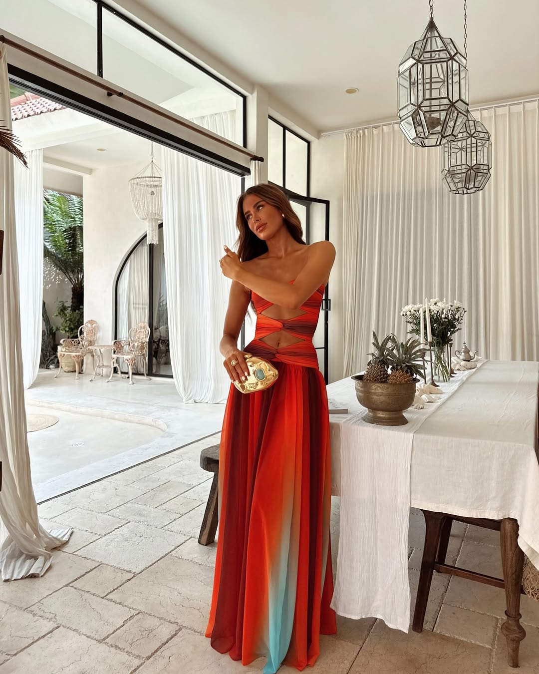 summer party wear dress Women's Summer Party Dress Strapless Mesh Cutout Long Fluid A-Line Rel – Aisha