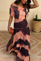 Women's Formal Wedding Guest Party Dress One-Shoulder Mesh Maxi Draped Bodice Romantic – Brittany