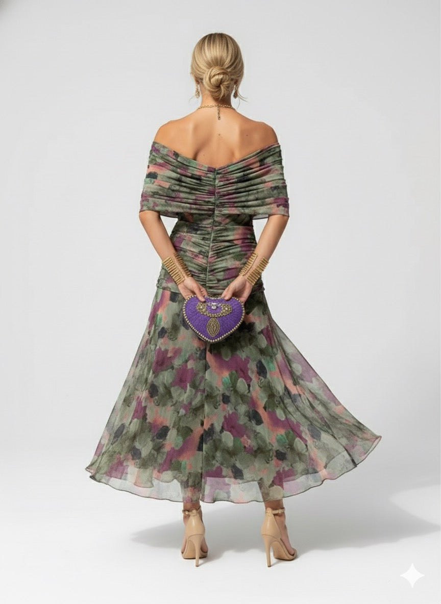 Women's Flowing Floral Long Dress Off-Shoulder V-Neck Formal Elegant Wedding Guest Casual – Lilly