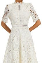 Women's Short Sleeve Lace Midi Dress Wedding Guest Summer Formal Elegant Scoop Neckline