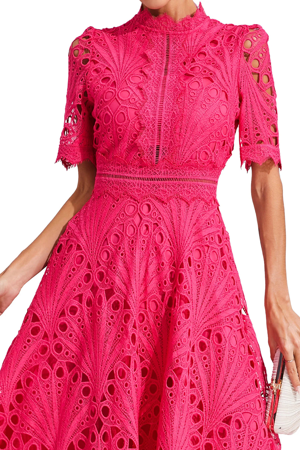 Women's Short Sleeve Lace Midi Dress Wedding Guest Summer Formal Elegant Scoop Neckline