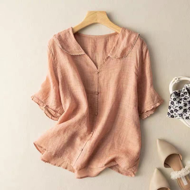 Women's Vintage Blouse Button Detail Peter Pan Collar Long Sleeve Soft Casual Elegant – Kristi