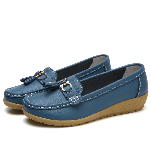 Women's Leather Moccasin Loafers Slip-On Flat Arch Support Casual Everyday Shoes