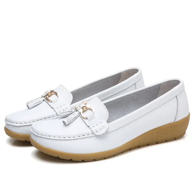 Women's Leather Moccasin Loafers Slip-On Flat Arch Support Casual Everyday Shoes