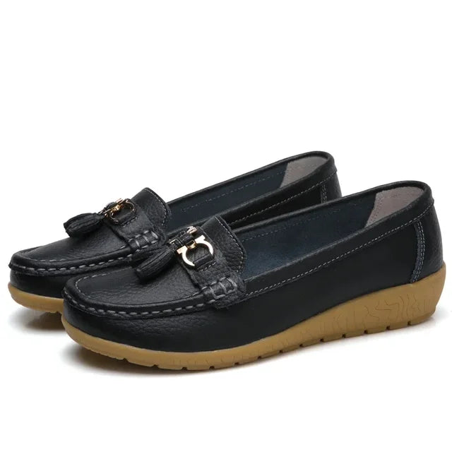 Women's Leather Moccasin Loafers Slip-On Flat Arch Support Casual Everyday Shoes