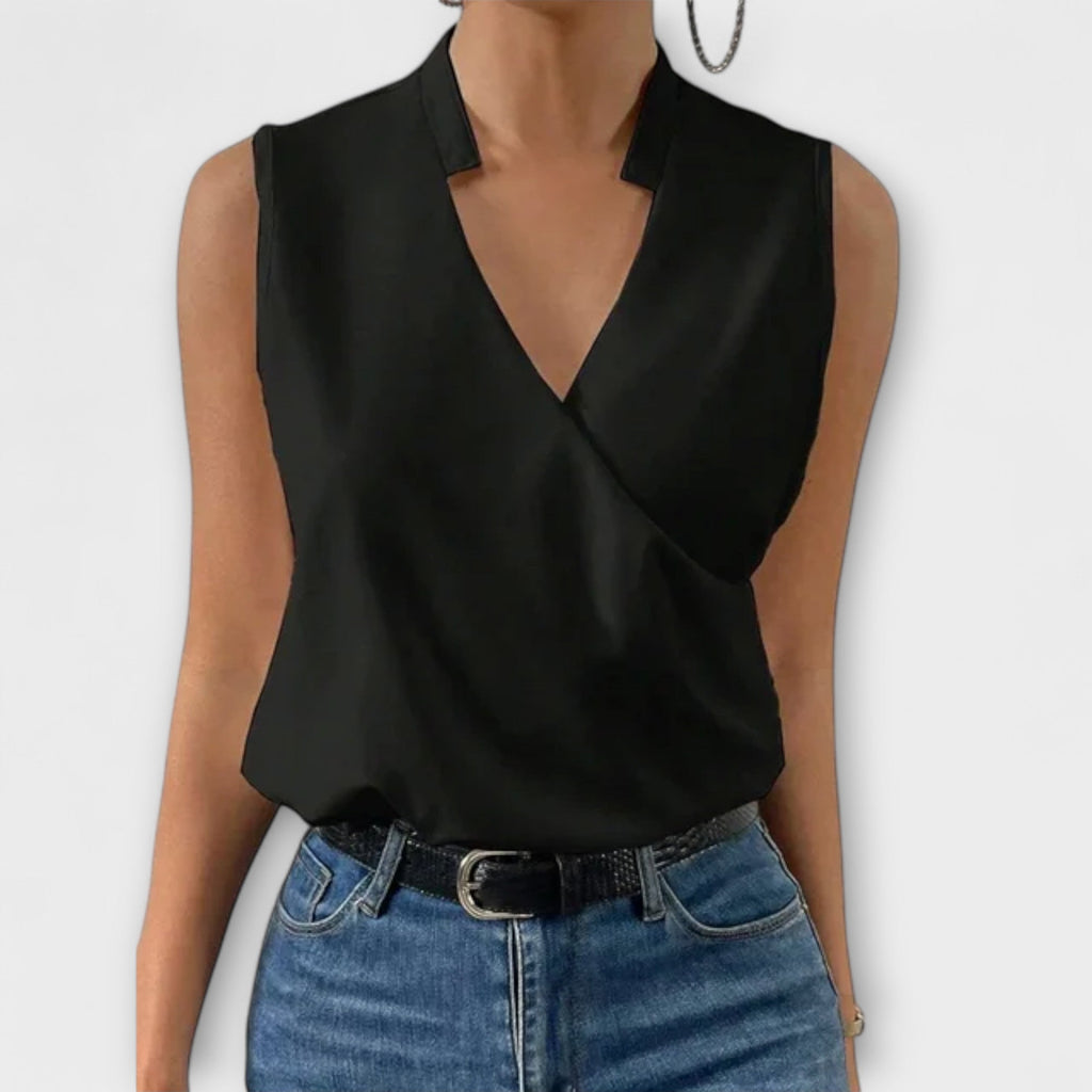 Women's Sophisticated Sleeveless V-Neck Top Breathable Lightweight Flattering Summer – Loretta