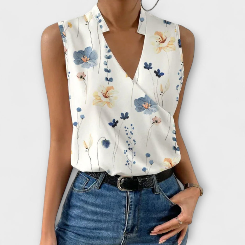 Women's Sophisticated Sleeveless V-Neck Top Breathable Lightweight Flattering Summer – Loretta