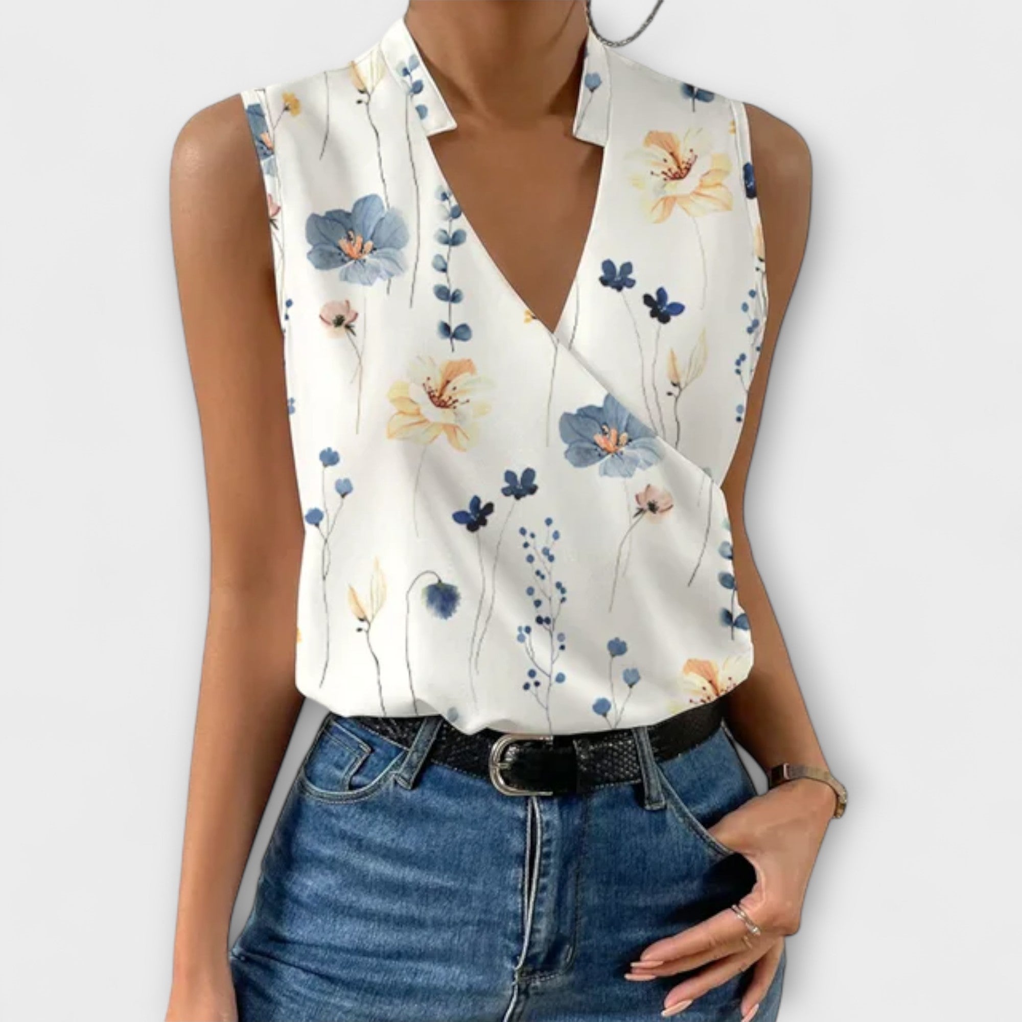 Women's Sophisticated Sleeveless V-Neck Top Breathable Lightweight Flattering Summer – Loretta