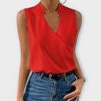 Women's Sophisticated Sleeveless V-Neck Top Breathable Lightweight Flattering Summer – Loretta