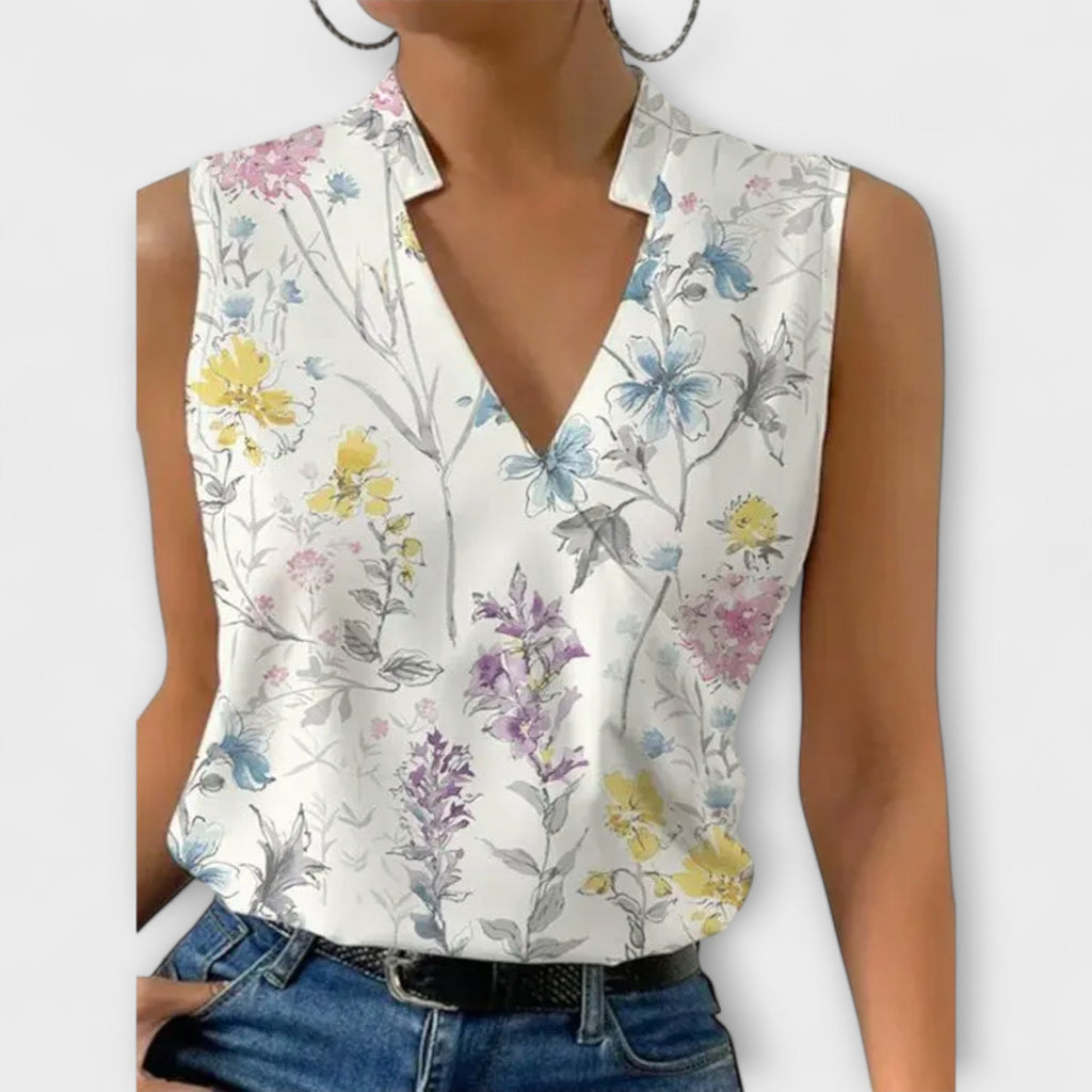 Women's Sophisticated Sleeveless V-Neck Top Breathable Lightweight Flattering Summer – Loretta
