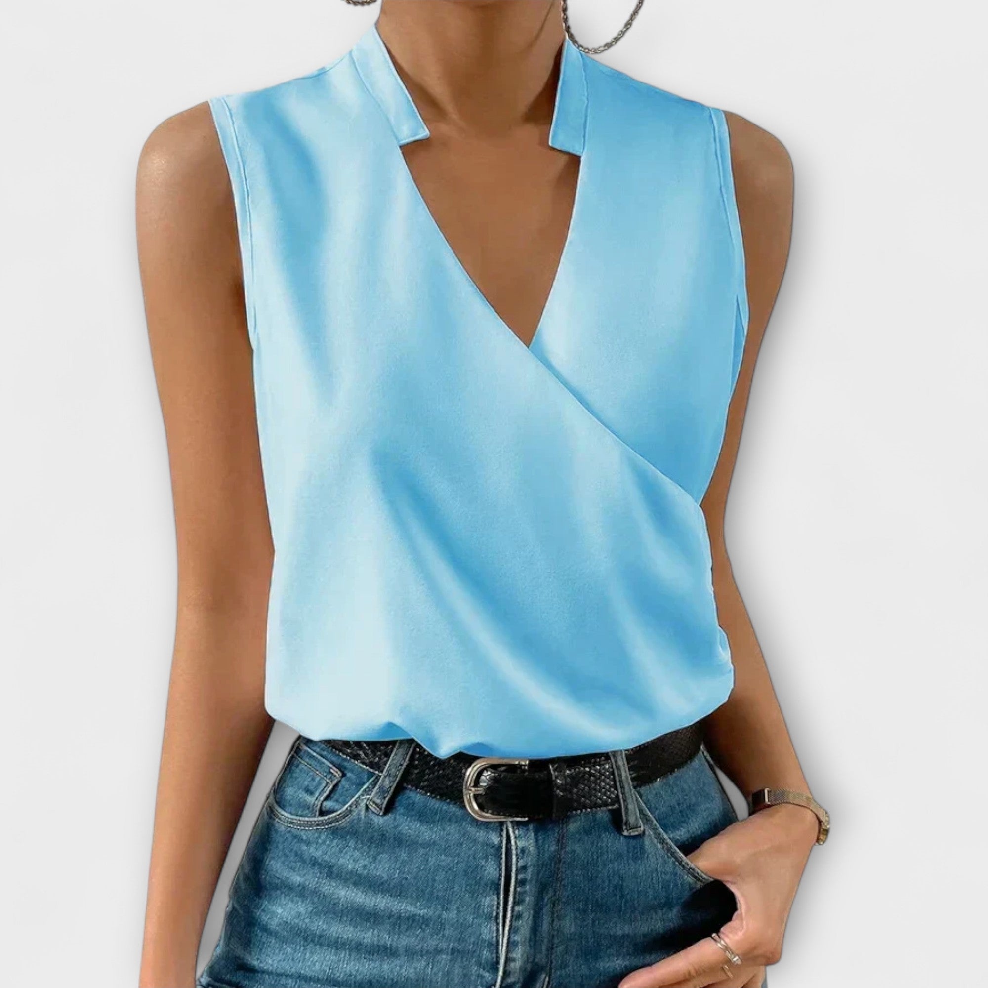 Women's Sophisticated Sleeveless V-Neck Top Breathable Lightweight Flattering Summer – Loretta