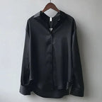 Women's Long Sleeve Button Down Satin Blouse Structured Collar Silky Elegant Work Evening – Stella