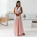 Women's Long Wedding Guest Dress Elegant Wrap Bodice Fluid Silhouette Formal Ceremony Gown