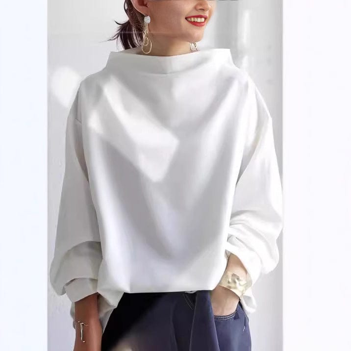 Women's Sophisticated High Neck Top Relaxed Silhouette Long Sleeve Casual Elegant – Renli