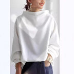 Women's Sophisticated High Neck Top Relaxed Silhouette Long Sleeve Casual Elegant – Renli
