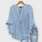 Women's Lightweight Floral Print Blouse Ruffle Bell Sleeve V-Neck Casual Elegant Everyday Top – Kay