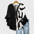 Women's Lightweight Floral Print Blouse Ruffle Bell Sleeve V-Neck Casual Elegant Everyday Top – Kay