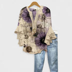 Women's Lightweight Floral Print Blouse Ruffle Bell Sleeve V-Neck Casual Elegant Everyday Top – Kay