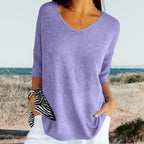 Women's Summer V-Neck Knit Top Lightweight Relaxed Fit Casual Everyday Versatile Soft – Gerda