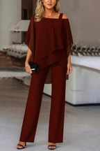 Women's Elegant Two-Piece Set Top & Wide-Leg Pants Formal Evening Wedding Guest Gala Cocktail Party Luxury – Burgundy Black White Blue