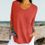 Women's Summer V-Neck Knit Top Lightweight Relaxed Fit Casual Everyday Versatile Soft – Gerda