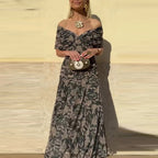 Women's Flowing Floral Long Dress Off-Shoulder V-Neck Formal Elegant Wedding Guest Casual – Lilly