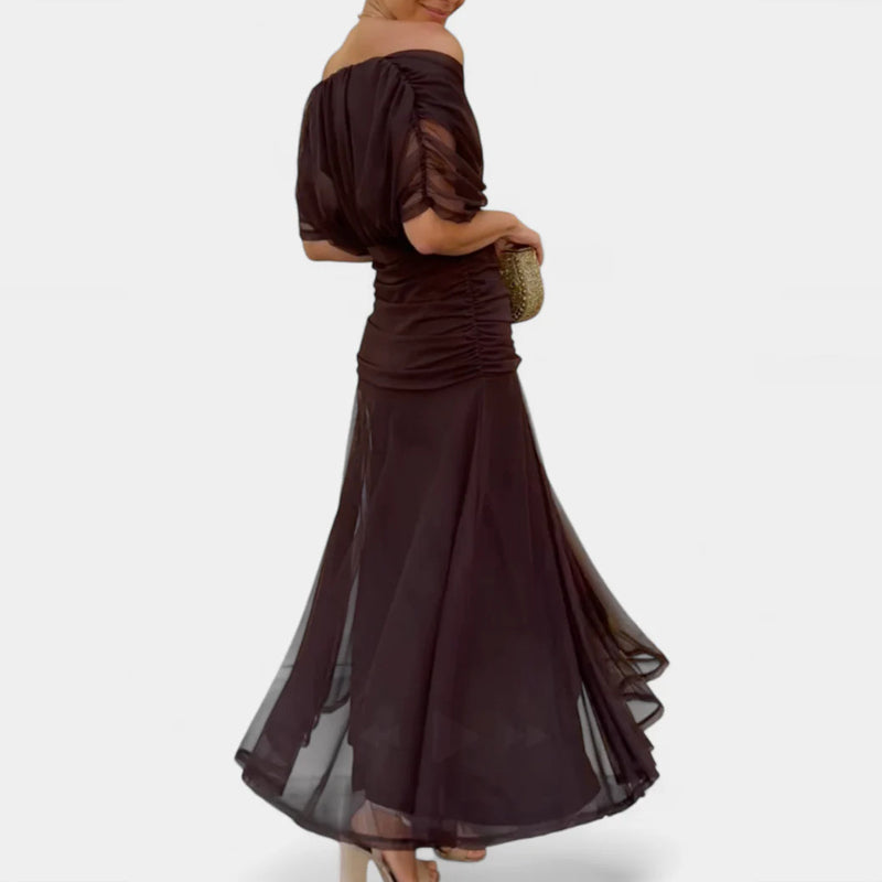 Women's Flowing Floral Long Dress Off-Shoulder V-Neck Formal Elegant Wedding Guest Casual – Lilly