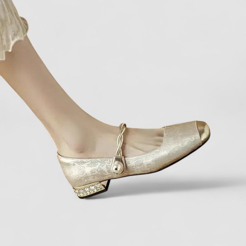 Women's Mary Jane Shoes Block Heel Shimmer Strap Vintage Elegant – Chrystahn
