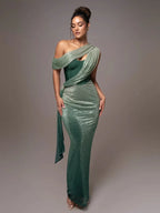 Women's Luxe One-Shoulder Long Dress Sculpted Bodycon Formal Wedding Evening Gala Elegant – Agatha