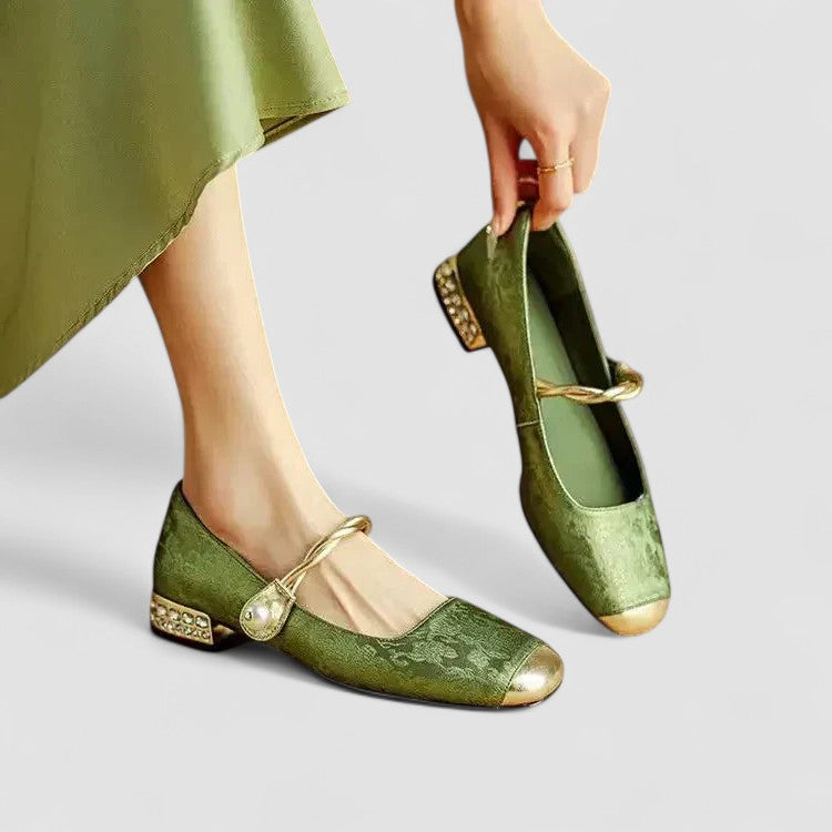 Women's Mary Jane Shoes Block Heel Shimmer Strap Vintage Elegant – Chrystahn