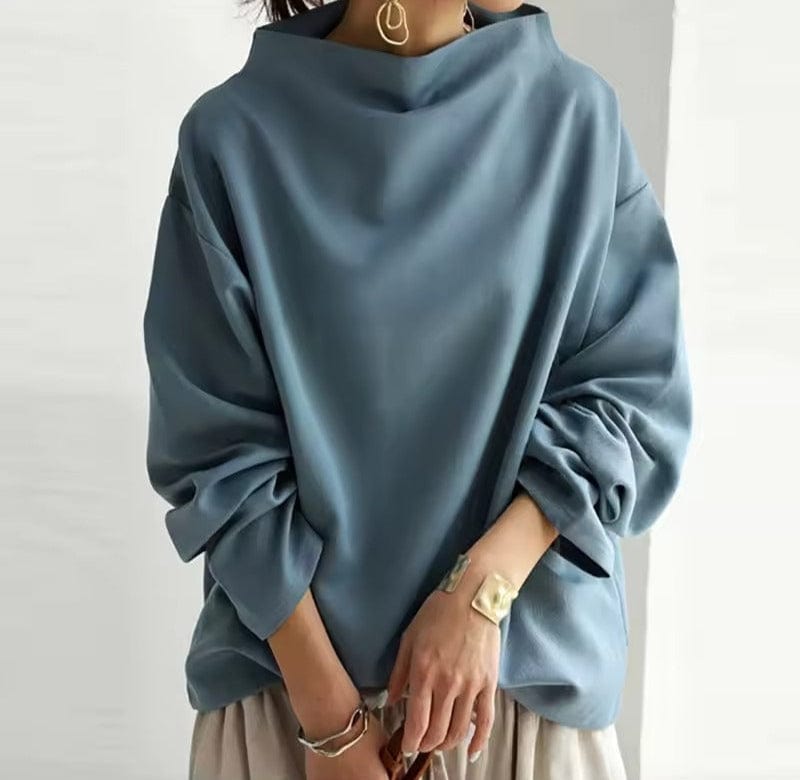 Women's Sophisticated High Neck Top Relaxed Silhouette Long Sleeve Casual Elegant – Renli