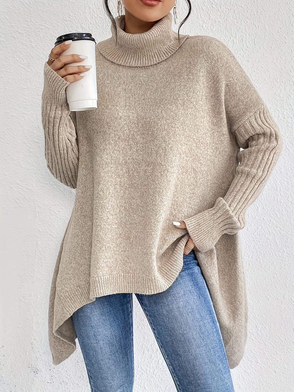 Women's Winter Cashmere Turtleneck Sweater Oversized Relaxed Fit Soft Warm Casual Elegant – Ella