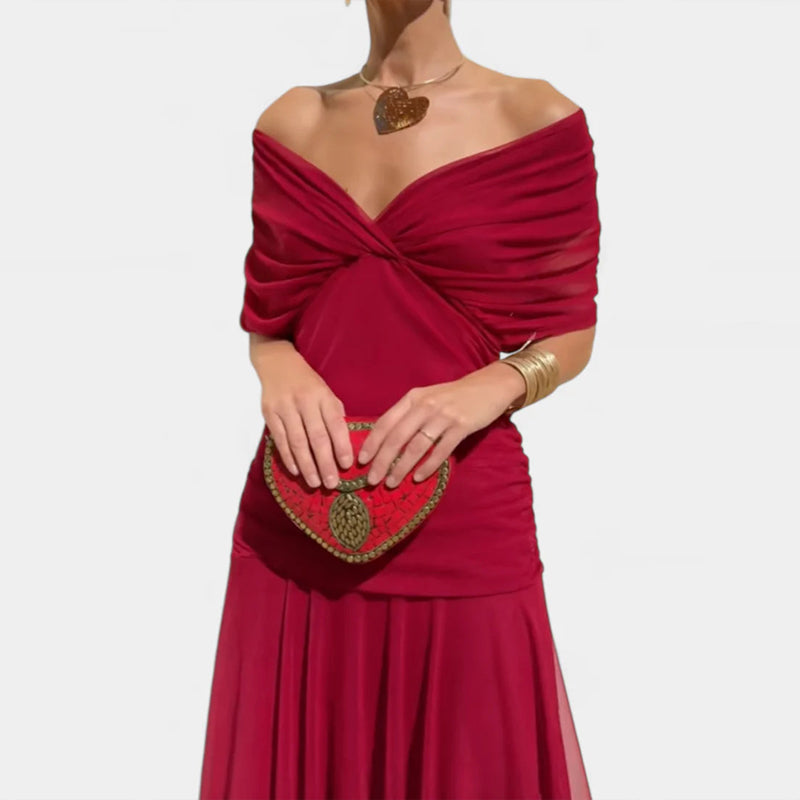 Women's Flowing Floral Long Dress Off-Shoulder V-Neck Formal Elegant Wedding Guest Casual – Lilly