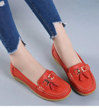 Women's Leather Moccasin Loafers Slip-On Flat Arch Support Casual Everyday Shoes