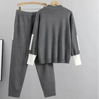 Women's Casual Lounge Sweater Pants Set Contrast Detail Jogger Two-Piece Cozy Everyday Home – Kaitlyn